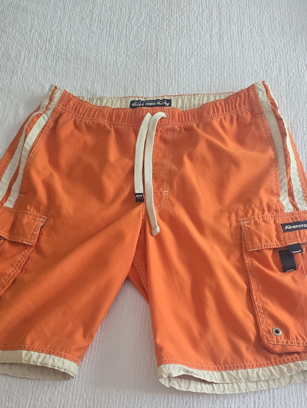Abercrombie & Fitch Orange and Cream Men's Swim Shorts Medium